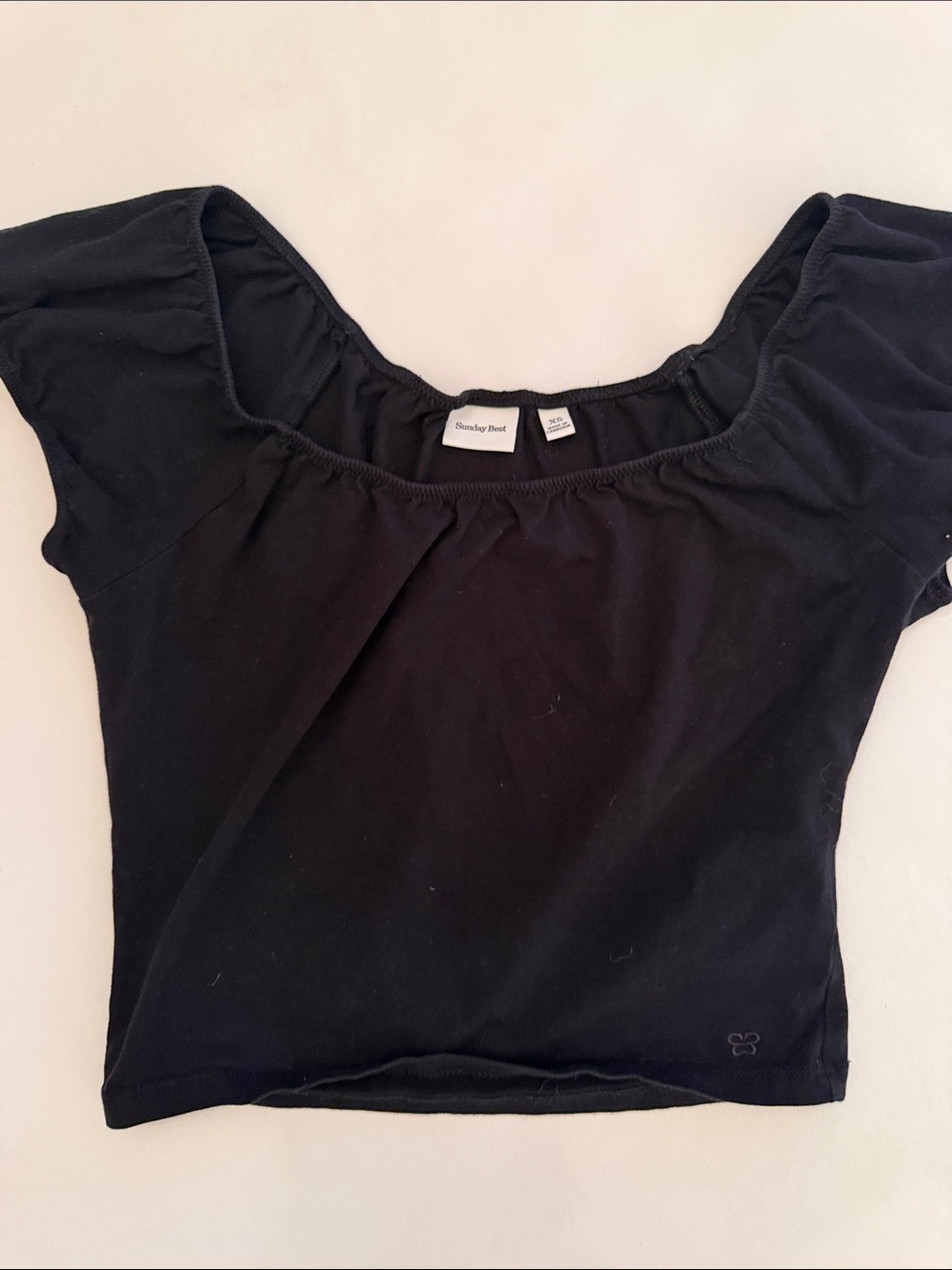 Sunday Best Black Scoop Neck cropped Short Sleeve Top- xs